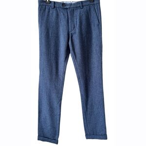 Lands’ End Mens Blue Wool Plain Front Trousers‎ Pants Size 34in NWOT